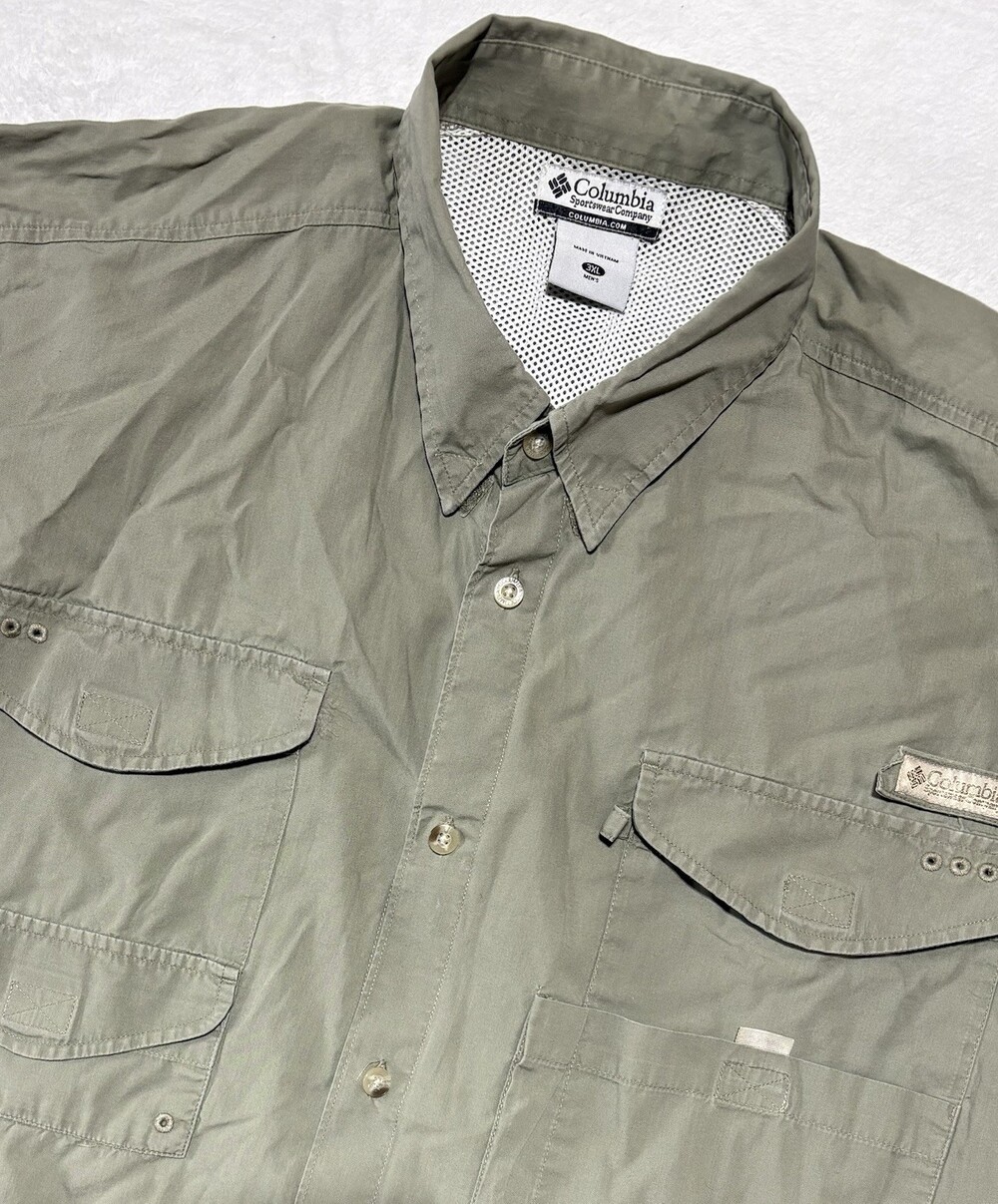Columbia PFG Shirt Mens 3XL Beige Vented Mesh Fishing Button Up Short Sleeve